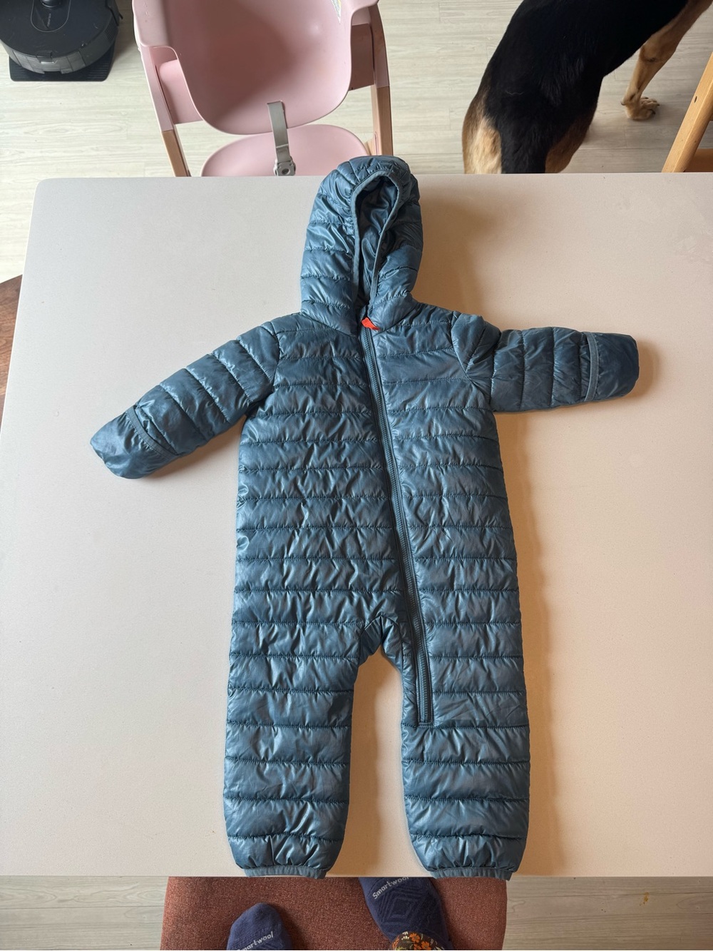 Primary Teal Quilted Hooded Puffer One-Piece